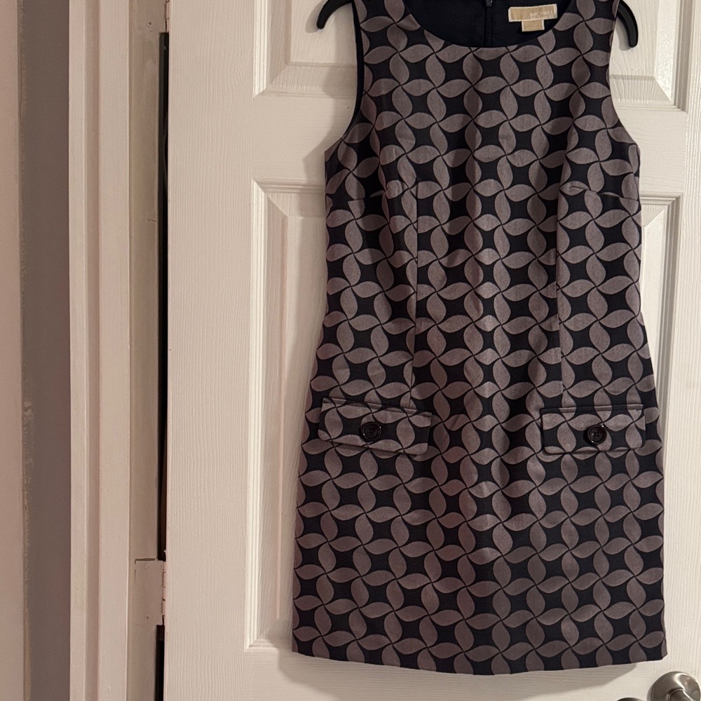 Michael Kors Black and Gray Leaf Pattern Mini Dress